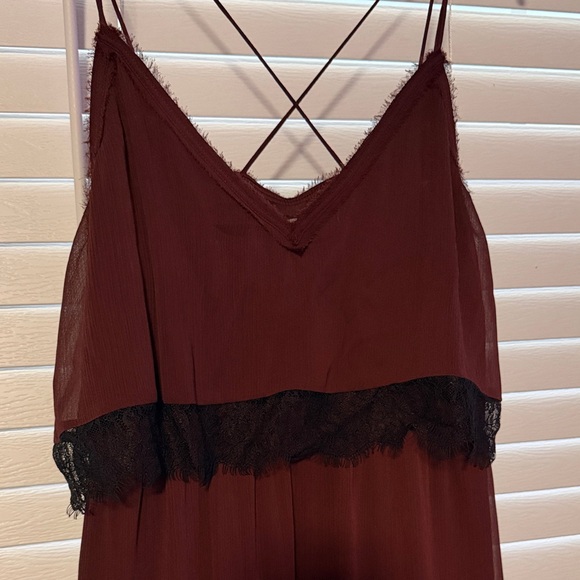 H&M -Burgundy Sheer Dress with Black Lace - Size 14 - Picture 14 of 14